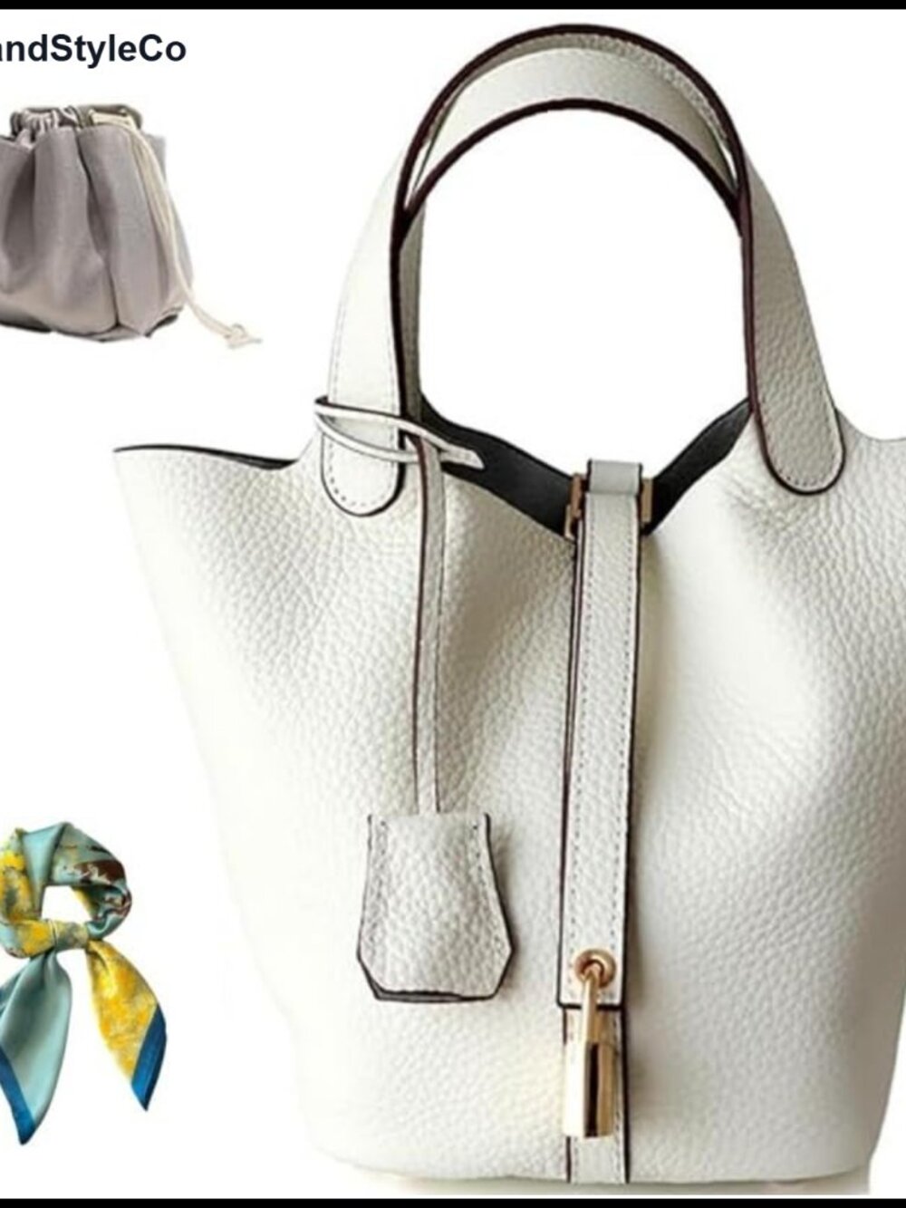Genuine Leather Bucket Bag Women Lock Design Shoulder Handbag Top-Handle